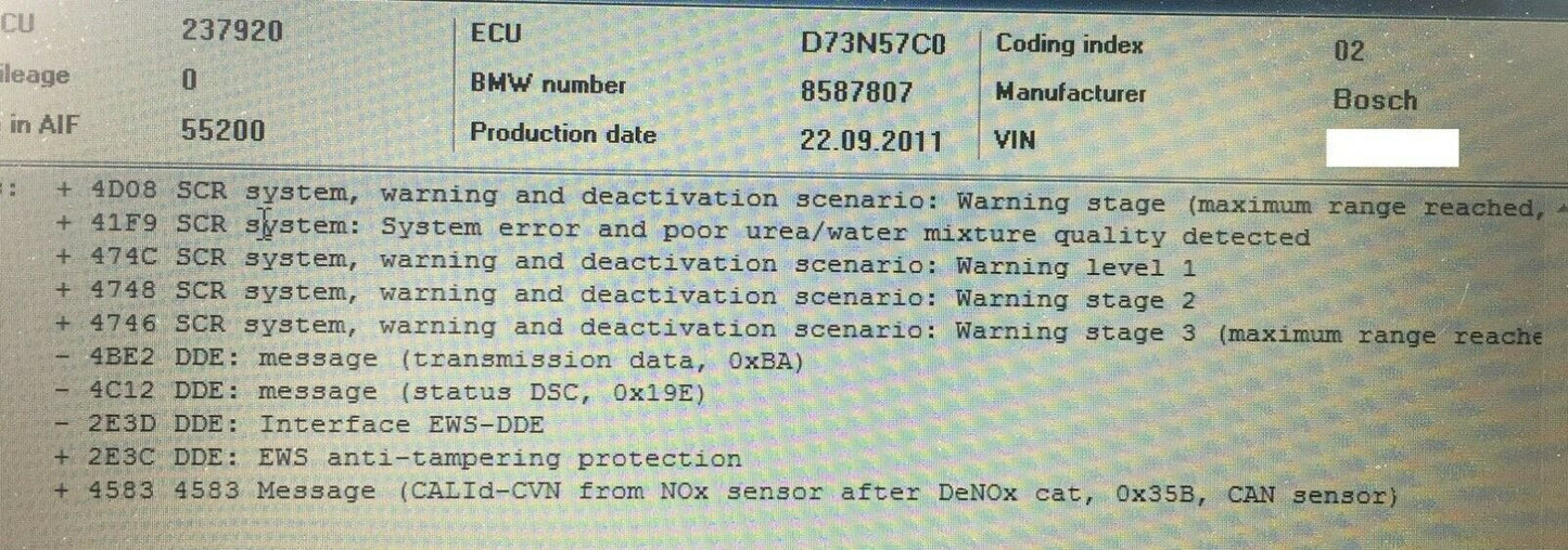 BMW 13 61 8 572 131 Diesel 3.0D 3.5D ADBLUE SCR 0 Starts Reset Service